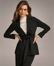 Donna Karan Womens Pinstripe Tie-Front Blazer - Macys at Macys