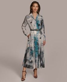 Donna Karan Womens Printed Belted Shirtdress - Macys at Macys