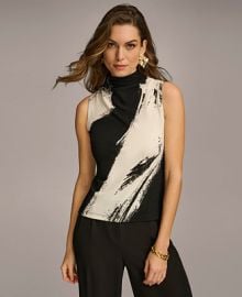 Donna Karan Womens Printed Mock Neck Sleeveless Top - Macys at Macys