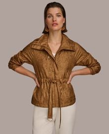 Donna Karan Womens Tie-Waist Front-Zip Jacket - Macys at Macys