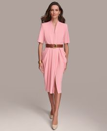 Donna Karan Womens V-Neck Belted Short-Sleeve Dress - Macys at Macys