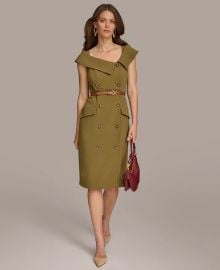 Donna Karan Womenx27s Asymmetric-Neck Double-Breasted Dress - Macyx27s at Macys