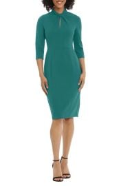 Donna Morgan Crepe Three Quarter Sleeve Sheath Dress in Shaded Spruce at Nordstrom Rack