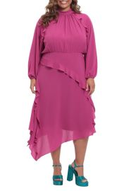 Donna Morgan Ruffle Detail Long Sleeve Asymmetric Hem Dress at Nordstrom