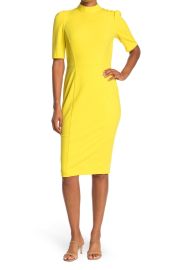 Donna Morgan Stretch Crepe Mock Neck Button Dress at Nordstrom Rack