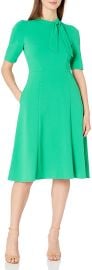 Donna Morgan Women s Short Sleeve Tie-Neck Stretch Knit Crepe Fit and Flare Dress at Amazon