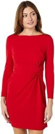 Donna Morgan Women39s Crepe Dress with Twist Detail at Side Waist Barbados Cherry 6 at Womens Clothing store at Amazon