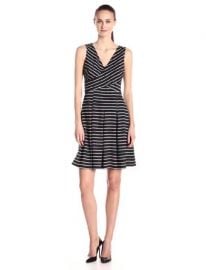 Donna Morgan Womenand39s Sleeveless V-Neck Striped Fit-and-Flare Dress at Amazon