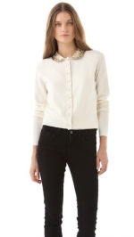 Dorrit's white cardigan with gold collar at Shopbop