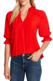 WornOnTV: Elizabeth’s red dot jacquard top on General Hospital ...