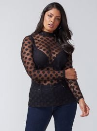 Dot Mesh Mock Neck Top at Lane Bryant