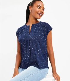 Dotted Split Neck Mixed Media Top at Loft