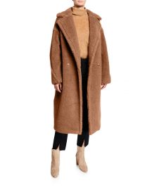 Double-Breasted Camel Hair Blend Teddy Coat at Neiman Marcus