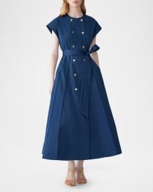 Double-Breasted Cap-Sleeve Belted Midi Dress at Neiman Marcus
