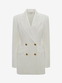 Double Breasted Cotton Gabardine Jacket in Optical White at Alexander McQueen