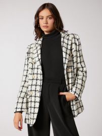 Double Breasted Plaid Tweed Blazer   USA at Shein