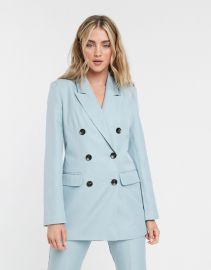 Double Breasted Slim Dad 3 Piece Suit Blazer in chalky blue by Asos at Asos