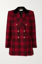 Double-Breasted Velvet-Trimmed Checked Wool Blazer by Saint Laurent at Net A Porter