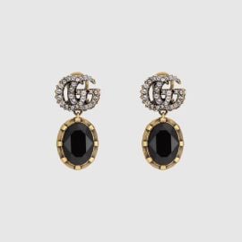 Double G Earrings with black crystals by Gucci at Gucci