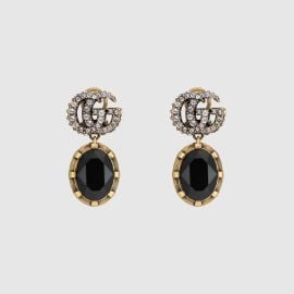 Double G earrings with black crystals at Gucci