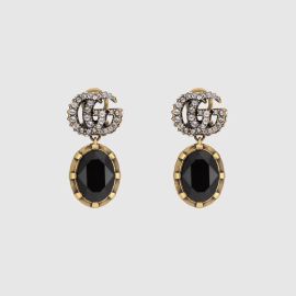 Double G earrings with black crystals at Gucci