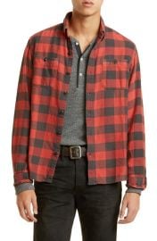 Double RL Mens Farrell Plaid Cotton Flannel Button-Up Shirt in Black Red at Nordstrom