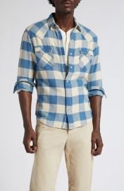 Double RL Slim Fit Buffalo Plaid Cotton & Linen Twill Western Snap-Up Shirt at Nordstrom