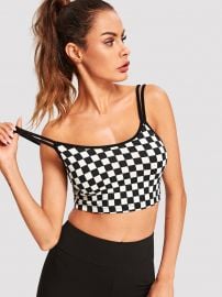 Double Strap Checked Crop Cami Top at Shein