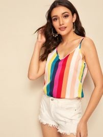 Double V-Neck Rainbow Strap Cami Top at Shein