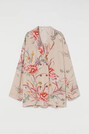 Double-breasted Satin Blouse - Light beigefloral - Ladies  HampM US at H&M