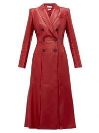 Double-breasted fluted-hem leather coat at Matches