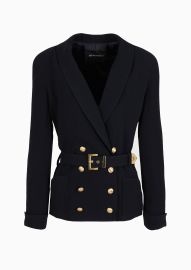 Double-breasted jacket in seersucker with belt EMPORIO ARMANI Woman at Armani