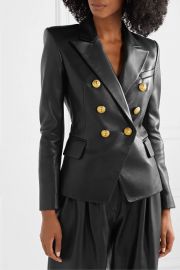 Double-breasted leather blazer at Net a Porter