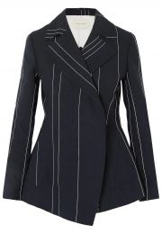 Double-breasted pinstriped linen and cotton-blend blazer at The Outnet