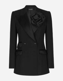 Double-breasted woolen jacket with flower appliqu in Black for Women DolceampGabbana US at Dolce & Gabbana