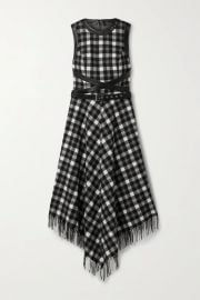 Dover belted leather-trimmed checked wool midi dress at Net a Porter