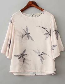 Dragonfly print blouse at Romwe