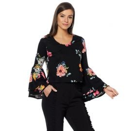 WornOnTV: Wendy’s black floral print bell sleeve top on The Wendy ...