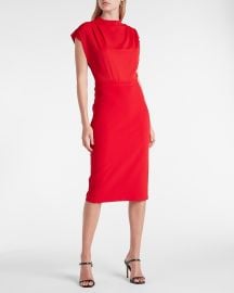 Draped Mock Neck Midi Dress at Express