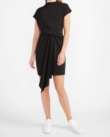 Draped Mock Neck Shift Dress at Express