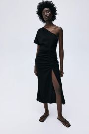 Draped One-shoulder Dress - Sleeveless - Midi - Black - Ladies HampM US at H&M