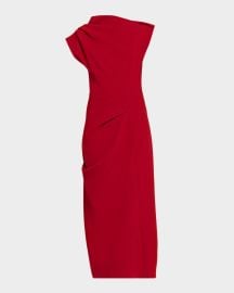 Draped Wool Cap-Sleeve Midi Dress at Neiman Marcus