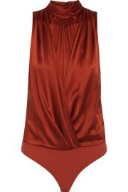 Draped silk blend satin and stretch jersey bodysuit at The Outnet