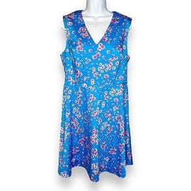 Draper James Blue Floral Sleeveless Dress sz 12 Pink White V neck Event Guest eBay at eBay