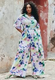 Drapey Print Jumpsuit with Relaxed Fit Rainbow Bouquet Eloquii at Eloquii