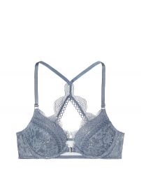 Dream Angels Push Up Bra in Front-Close Coastal Blue Wildheart Lace With Silver Foil Shine at Victorias Secret