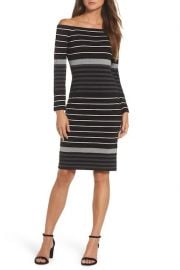 Dress: Off the Shoulder Stripe Sheath Dress by Eliza J Petite at Nordstrom Rack