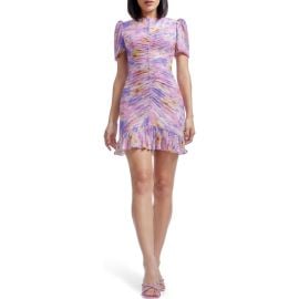 Dress the Population Chandler Floral Print Metallic Ruched Minidress at Nordstrom