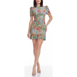 Dress the Population Chandler Floral Print Metallic Ruched Minidress at Nordstrom