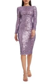 Dress the Population Emery Beaded Long Sleeve Dress in Rouge at Nordstrom